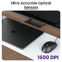 Ambrane Wired USB Mouse, Plug & Play, High Resolution 1600 DPI Optical Sensor, 3-Button Design, Clickable Scroll Wheel, Ambidextrous, Ergonomic Mouse for Comfortable All-Day Grip