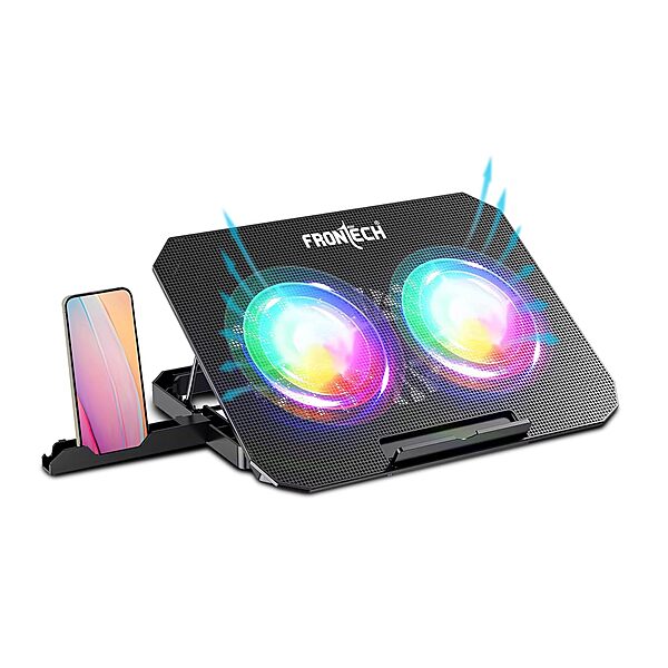 Frontech Laptop Cooling Pad CP-0007 – Dual Cooling Fans | Adjustable Height | Mobile Holder | USB Powered | Supports Up to 15.6" Laptops
