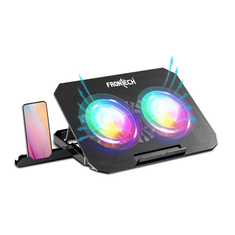 Frontech Laptop Cooling Pad CP-0007 – Dual Cooling Fans | Adjustable Height | Mobile Holder | USB Powered | Supports Up to 15.6" Laptops