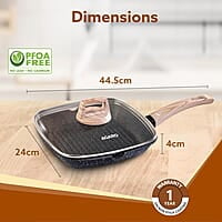 AGARO Imperial Granite Non Stick Grill pan with Glass Lid, 1.8L/ 24cm, Cast Aluminium Body