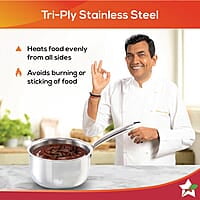 Wonderchef Nigella Tri-ply Stainless Steel 16 cm Sauce Pan 1.5 Liters 2.6mm Thickness Silver