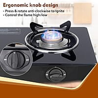 AGARO Elite 2 Burners Gas Stove, Toughened Glass Top, Round Brass Burners, 1 Small & 1 Medium Size Burner