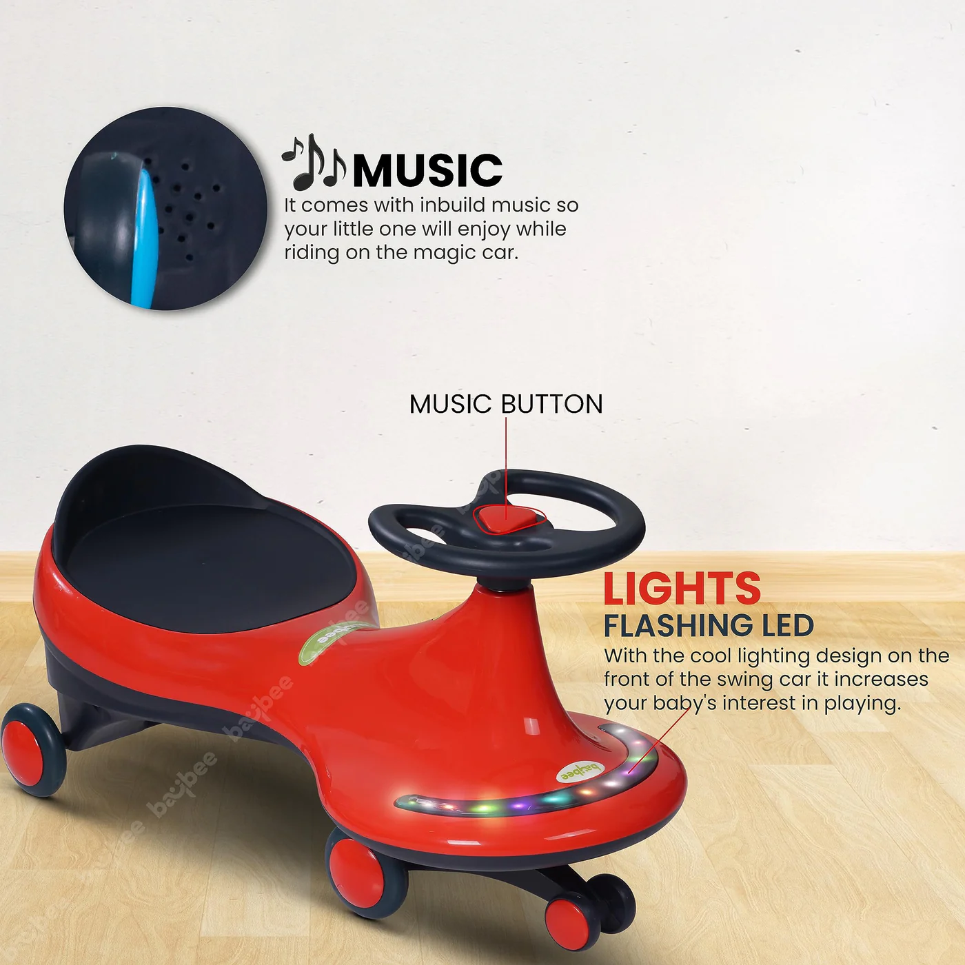 Baybee Trix Go Kids Magic Swing Cars for Kids-Red Baybee Trix Go Kids Magic Swing Cars for Kids-Red