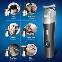 AGARO Royal Multi Grooming Kit For Men, 9in1 5 Combs Metal Body 120 Min Usage