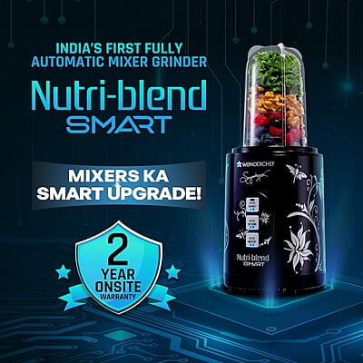 Wonderchef Nutri Blend Smart 3 Jar Automatic Mixer Grinder with Dual Pulse Function 22000 RPM 500 W