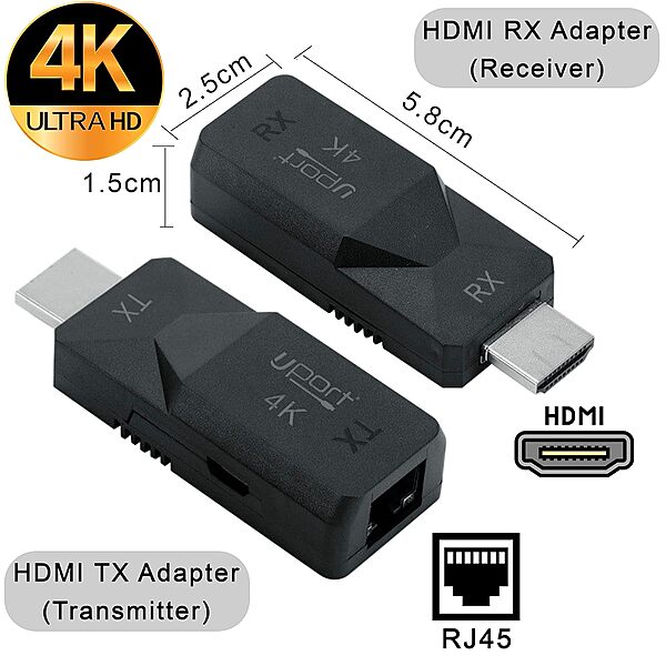 uPort HDMI Extender – 30 Meter Range: Transmit HDMI signals up to 30 meters over a single CAT6 cable. Supports 1080p resolution, plug-and-play setup, ideal for home theater and presentations.