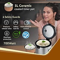 AGARO Regency Electric Rice Cooker, 5L Ceramic Coated Inner Bowl, Cooks up to 10 cups of Raw Rice, Automatic Cooking, Keep Warm Function