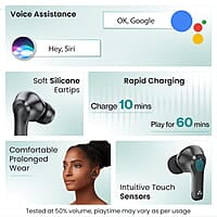 Ambrane TWS in Ear Earbuds with ENC Clear Calls & High Bass, 31h Playtime, BT 5.1 Wireless Headphone, Touch Control in Ear TWS with 4 Mic, IPX4 Water Resistance & Voice Assistance