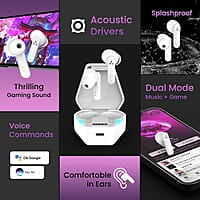 Ambrane True Wireless Gaming in Ear Earbuds, 56ms Ultra-Low Latency, Lag-Free Audio, 18 Hours Long Playtime, Instant Pairing with Bluetooth V5.0, Boosted Bass, IPX4