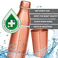 MILTON Copper Combo 1000 Water Bottle with in built glass cap, 890 ml, 1 Piece, Copper