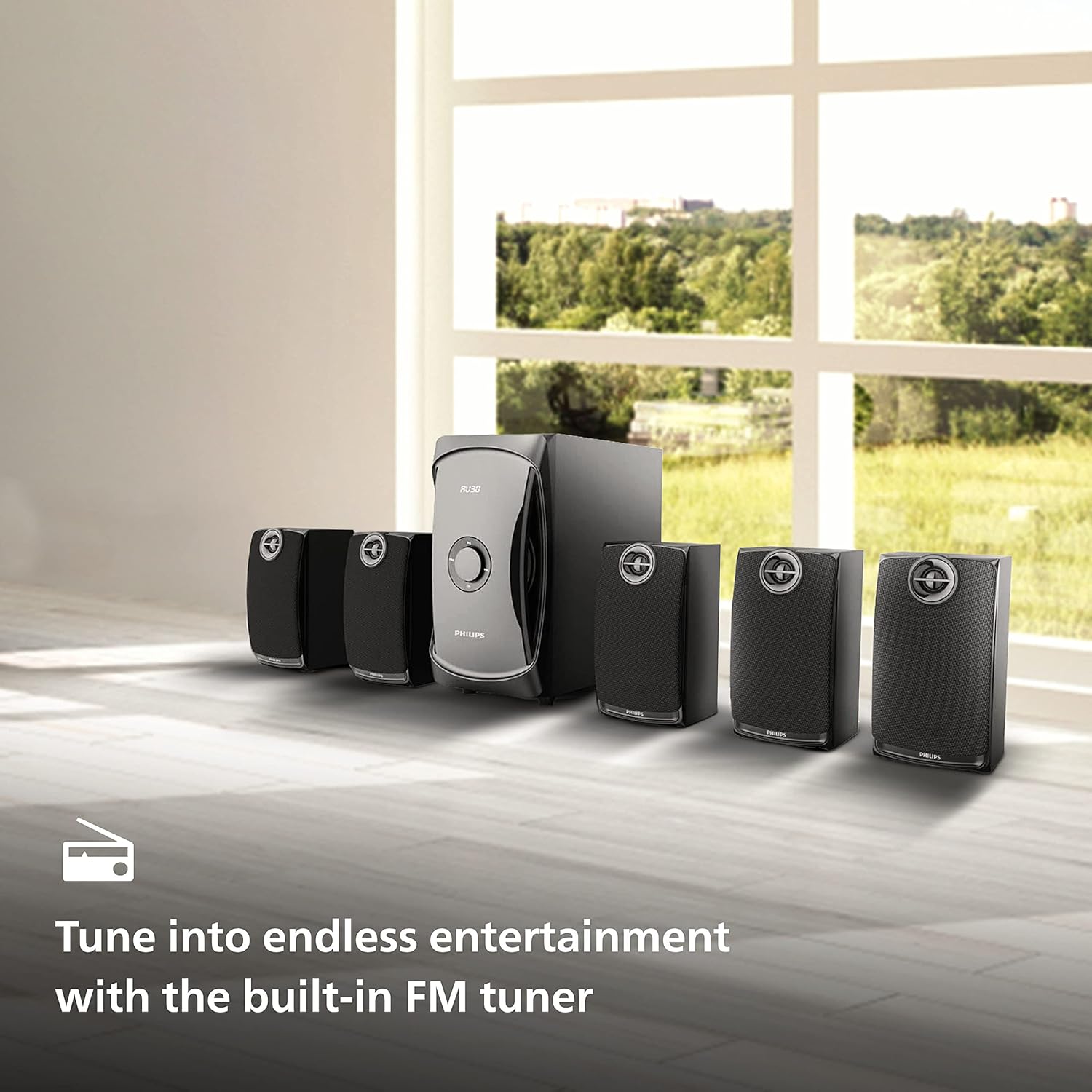 Philips TAV7587 5.1 Channel 100W Bluetooth Multimedia Speaker System – 5x15W Satellite Speakers, USB, AUX, FM, Remote Control (Black) Philips TAV7587 5.1 Channel 100W Bluetooth Multimedia Speaker System – 5x15W Satellite Speakers, USB, AUX, FM, Remote Control (Black)