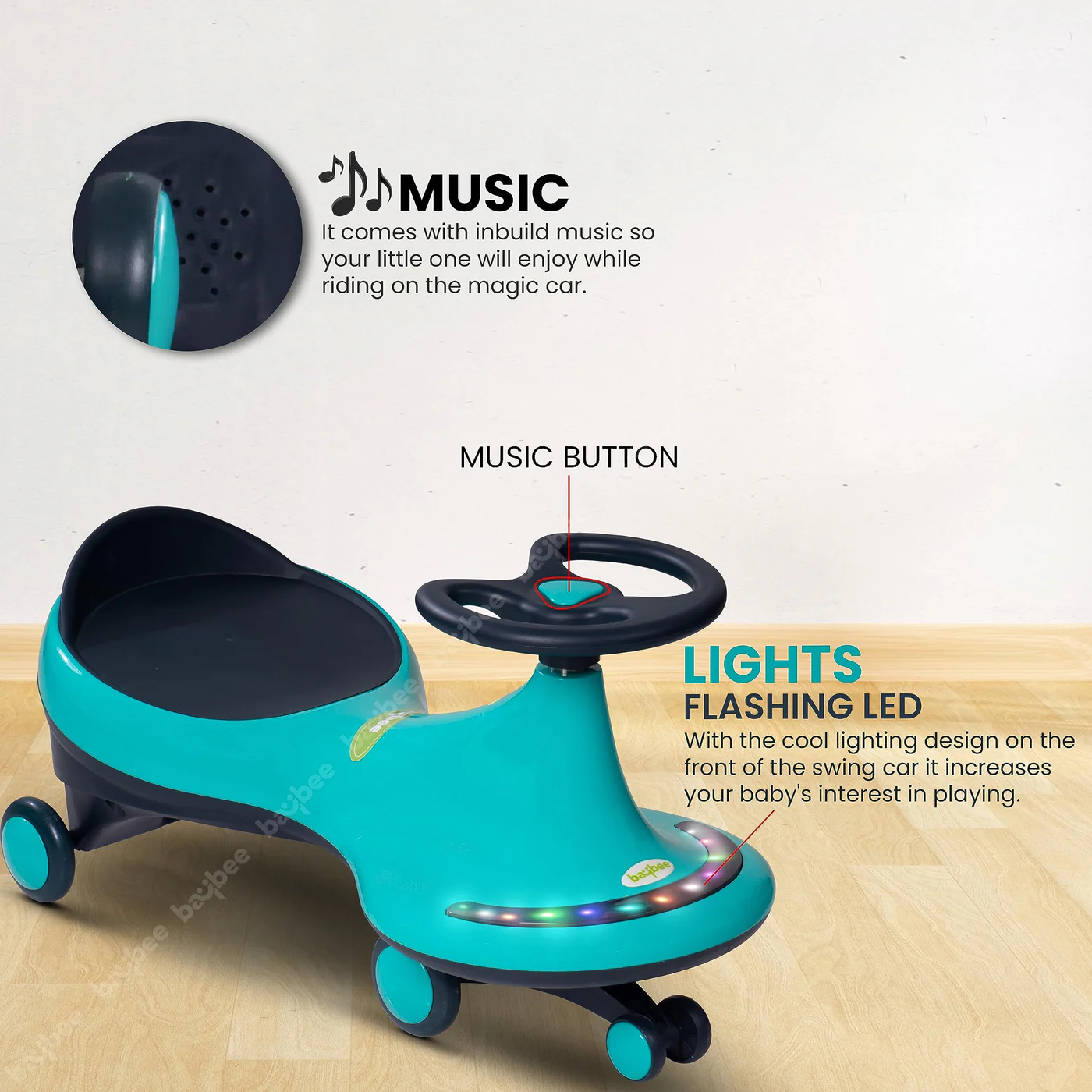 Baybee Trix Go Kids Magic Swing Cars for Kids-Green Baybee Trix Go Kids Magic Swing Cars for Kids-Green