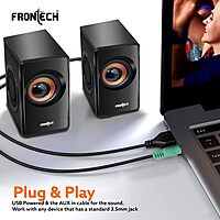 Frontech SPK-0001 multimedia speakers deliver clear, powerful sound with sleek design—perfect for desktops, laptops, and home entertainment.