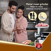 AGARO Regency Stand Mixer With Meat Grinder,1400W with 6L SS Bowl, 1.5L Blending Jar, 6 Speed With Pulse Function, 100% Copper Motor