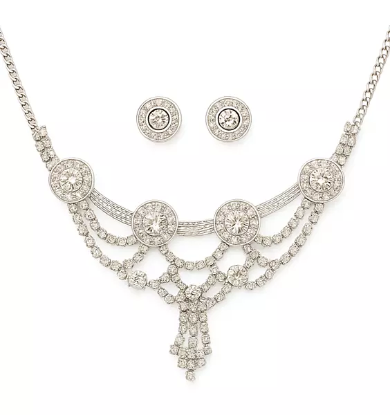 Vintage Crystal Chandelier Necklace and Earring Set