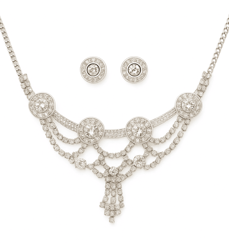 Vintage Crystal Chandelier Necklace and Earring Set