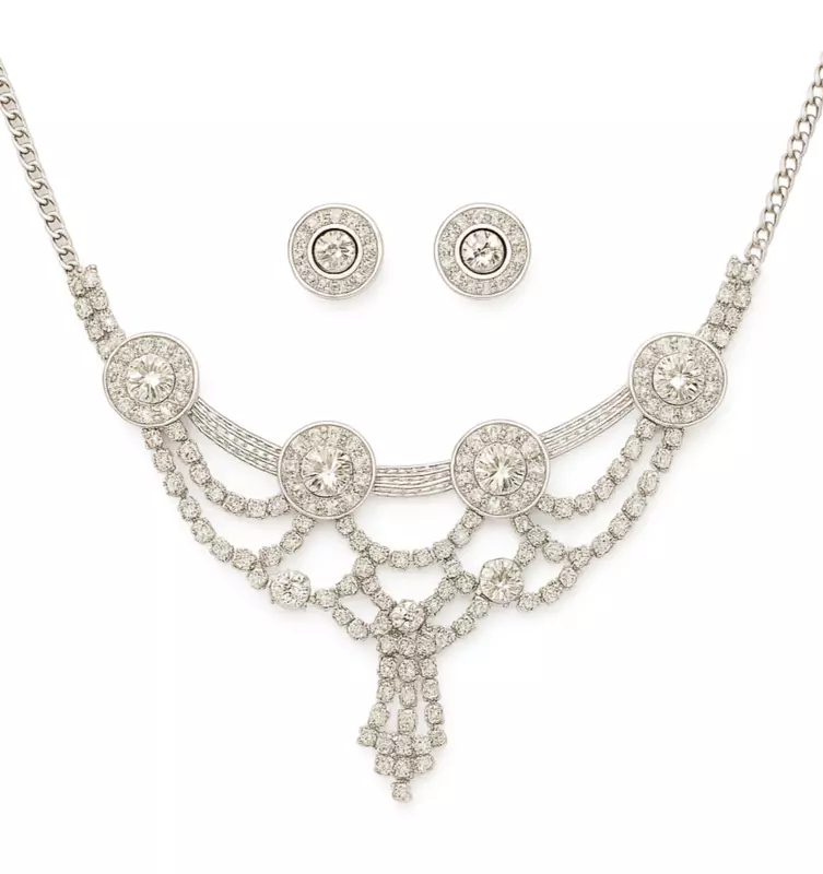 Vintage Crystal Chandelier Necklace and Earring Set
