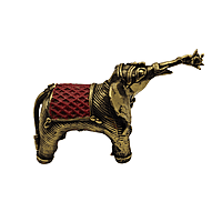 Brass Elephant with Red Saddle Trunk Up | Vastu Showpiece