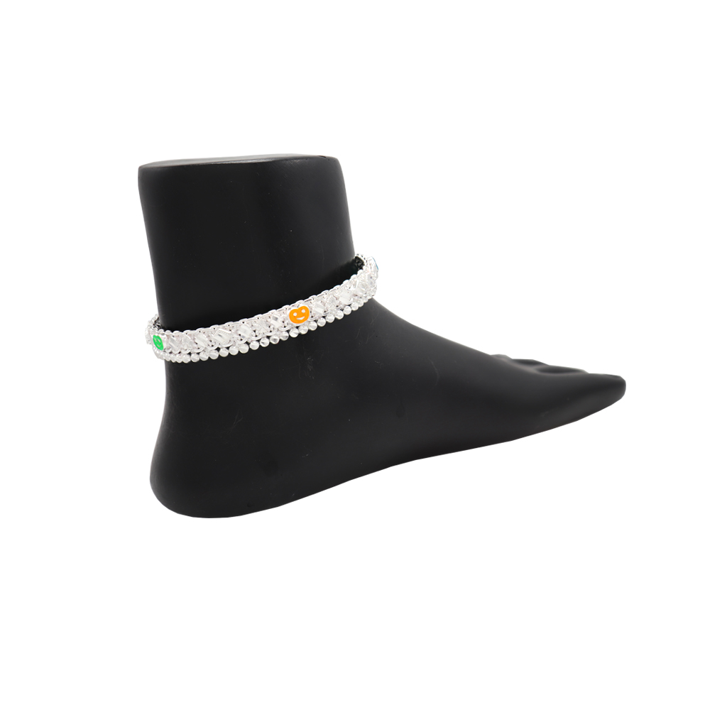 Sterling silver Enamel Design ghungross anklet for women