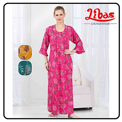 Lilac Pink Alpine Plus Long Sleeve Nighty With Floral Print All Over From Libas Loungewear-LSN213