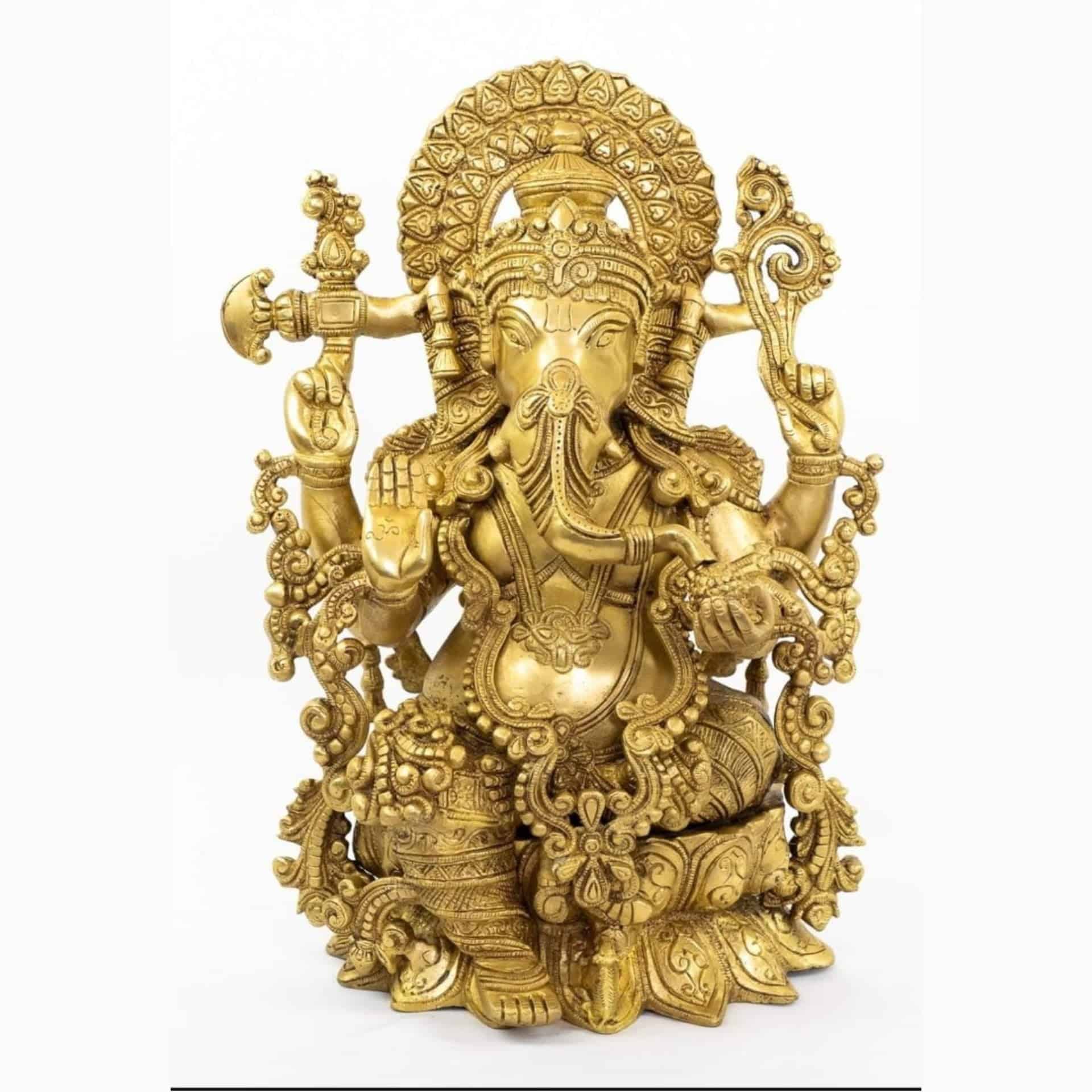 Brass Ganesha Idol - 15 inch Height | Majestic Brass Ganesha Statue for Home Decor and Worship