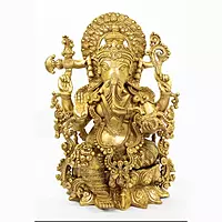 Brass Ganesha Idol - 15 inch Height | Majestic Brass Ganesha Statue for Home Decor and Worship