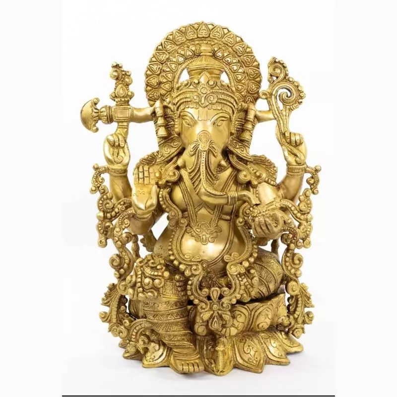 Brass Ganesha Idol - 15 inch Height | Majestic Brass Ganesha Statue for Home Decor and Worship