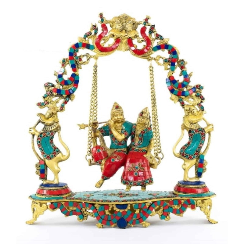 Brass Jhula Radha Krishna - 18 inch Height | Divine Brass Radha Krishna Statue on Swing for Love and Devotion