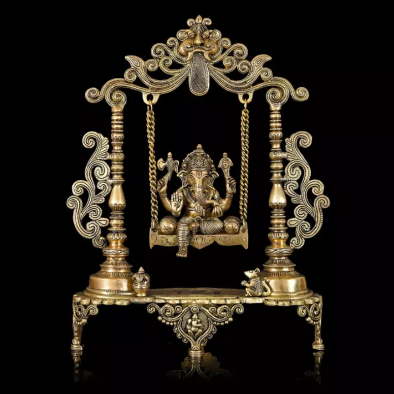 Brass Jhula/Swing Ganesha - 19 inch Height | Divine Brass Ganesha Statue on Swing for Blessings