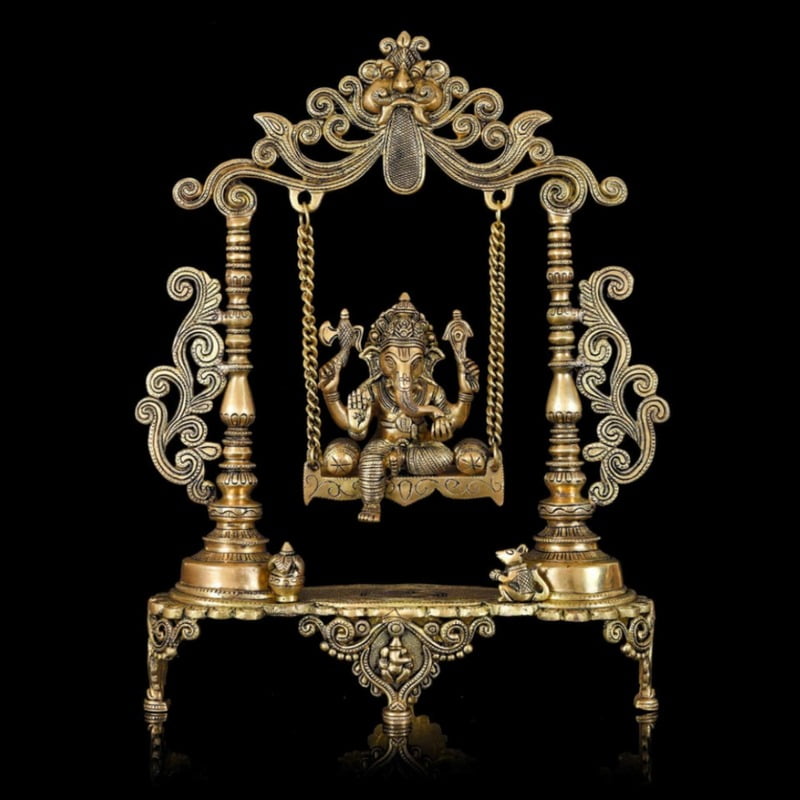 Brass Jhula/Swing Ganesha - 19 inch Height | Divine Brass Ganesha Statue on Swing for Blessings