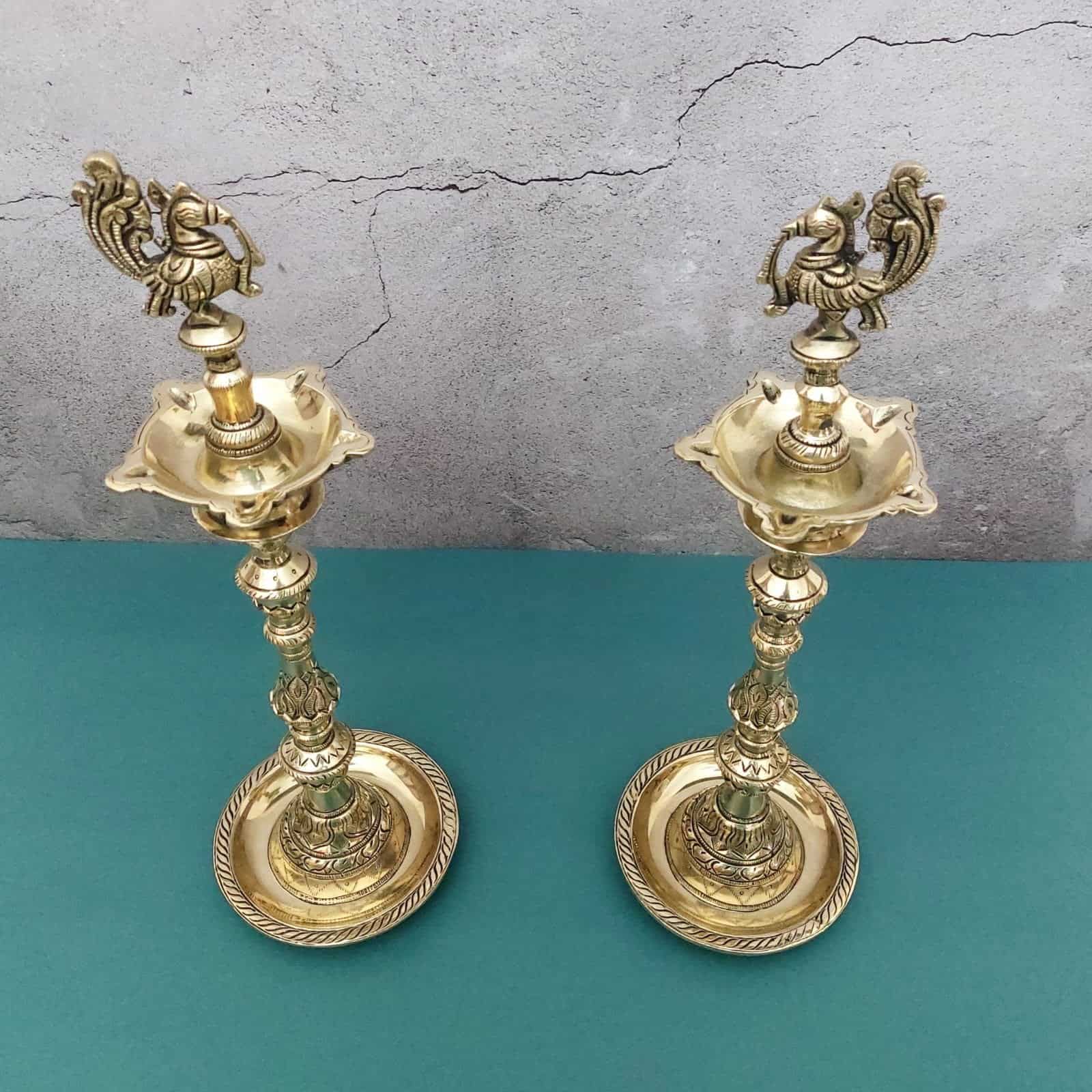 Brass Super Fine Bird Lamp Pair - 16 inch Height | Elegant Brass Bird Lamp Pair for Lighting and Decor