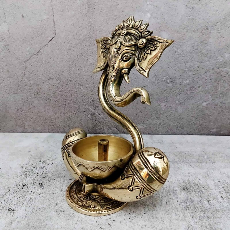 Brass Atma Ganesha Diya - 8.5 inch Height | Divine Brass Atma Ganesha Diya for Spiritual Illumination