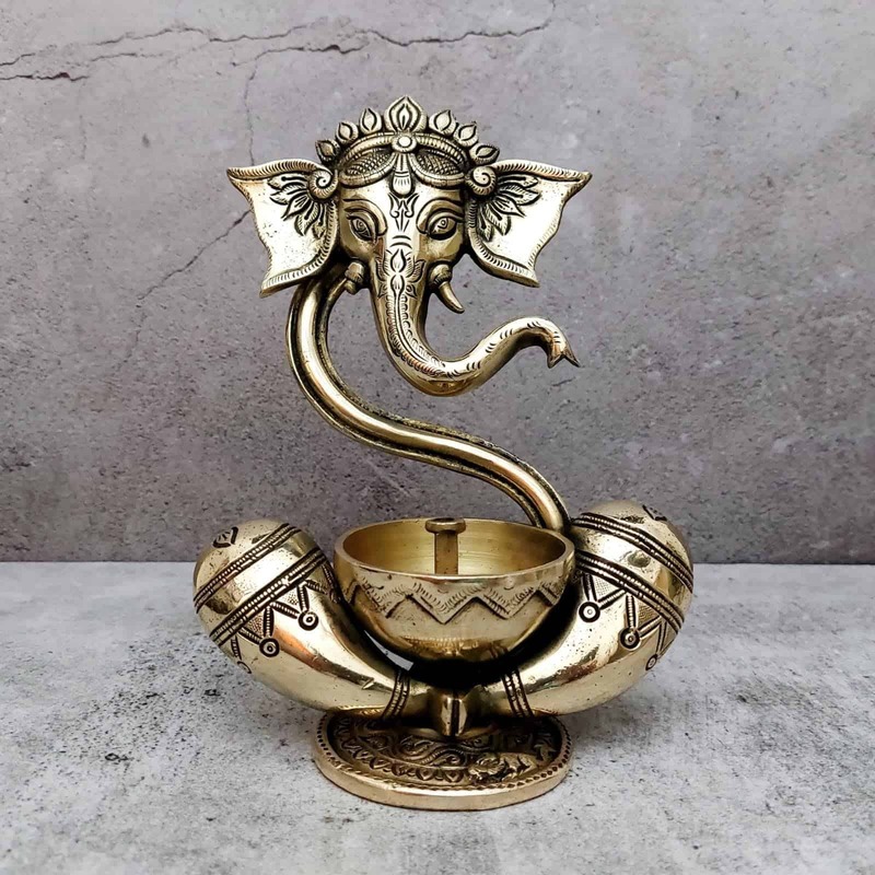 Brass Atma Ganesha Diya - 8.5 inch Height | Divine Brass Atma Ganesha Diya for Spiritual Illumination