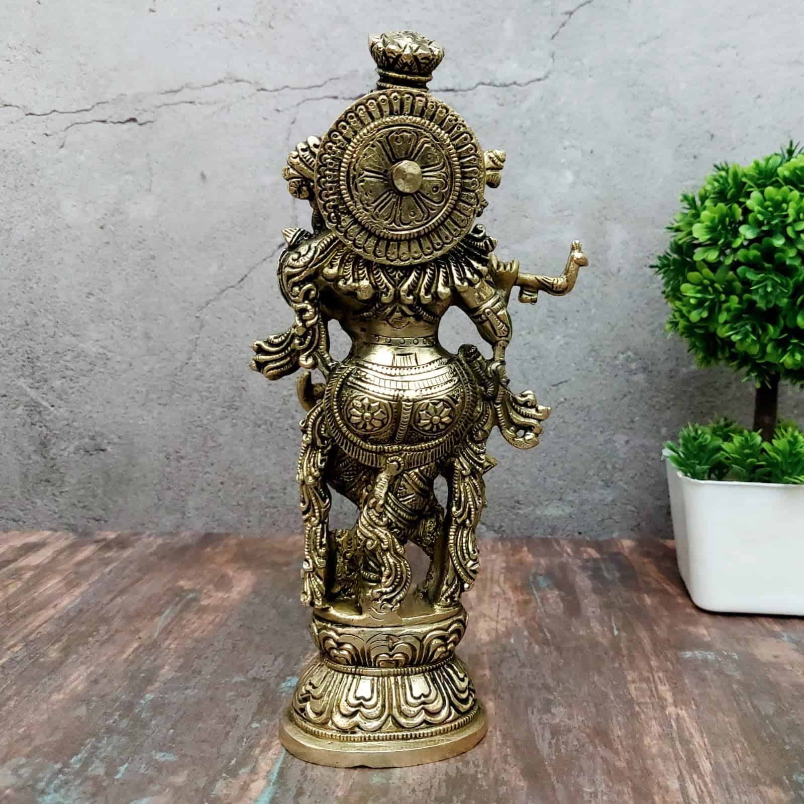 Brass Super Fine Krishna Idol - 9.5 inch Height | Exquisite Brass Krishna Statue with Fine Craftsmanship