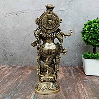 Brass Super Fine Krishna Idol - 9.5 inch Height | Exquisite Brass Krishna Statue with Fine Craftsmanship
