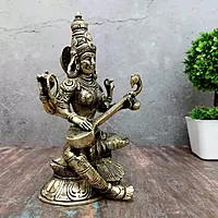 Brass Saraswati Devi - 8 inch Height | Elegant Brass Saraswati Devi Statue for Knowledge and Arts