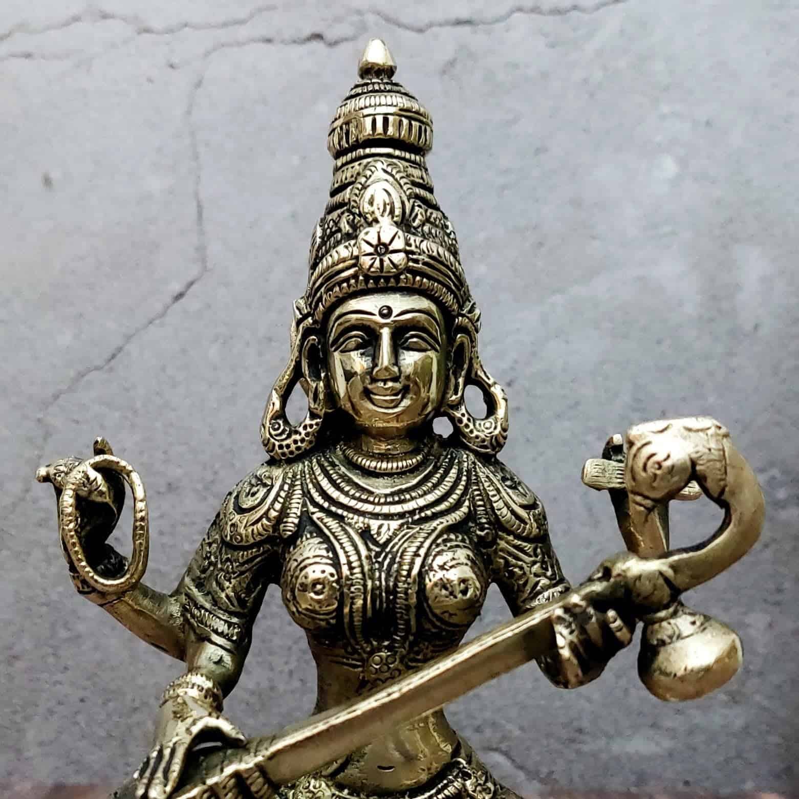 Brass Saraswati Devi - 8 inch Height | Elegant Brass Saraswati Devi Statue for Knowledge and Arts