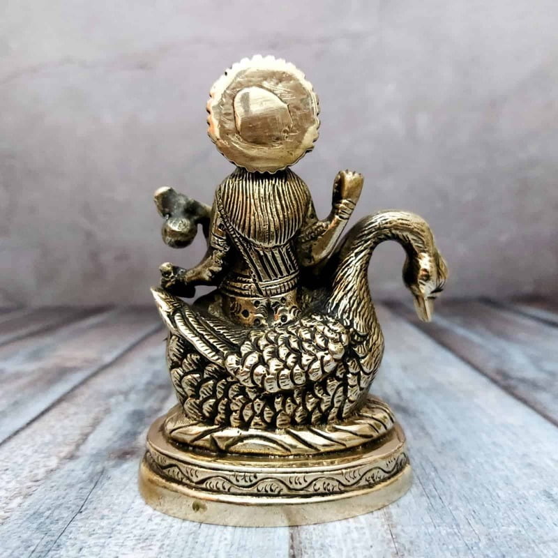 Brass Saraswati on Hamsa - 5 inch Height | Graceful Brass Saraswati Statue on Hamsa for Wisdom
