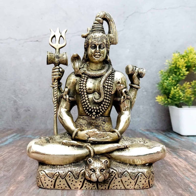 Brass Shiva Idol - 8.5 inch Height | Sacred Brass Shiva Statue for Worship and Meditation