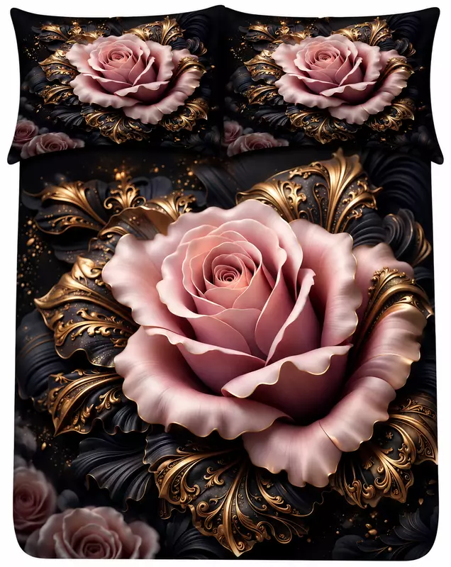 Rose 7D Digital Print Bedsheet Soft, Stylish & Premium Quality Bed Sheet King-225 x 250 CM)