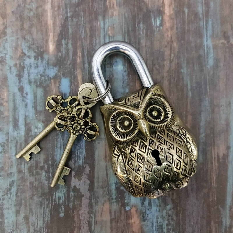 Brass Owl Door Lock - 4.8 inch Height | Unique Brass Owl Door Lock for Decorative Security