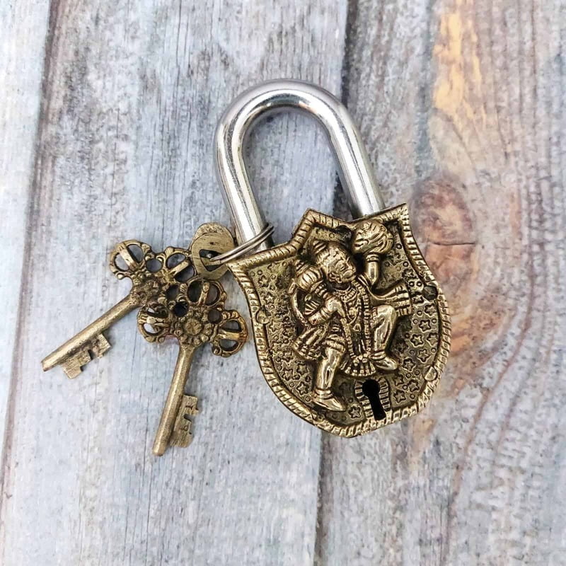 Brass Hanuman Door Lock - 4.5 inch Height | Auspicious Brass Hanuman Door Lock for Protection