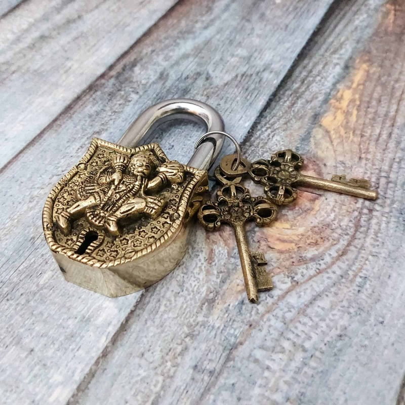 Brass Hanuman Door Lock - 4.5 inch Height | Auspicious Brass Hanuman Door Lock for Protection