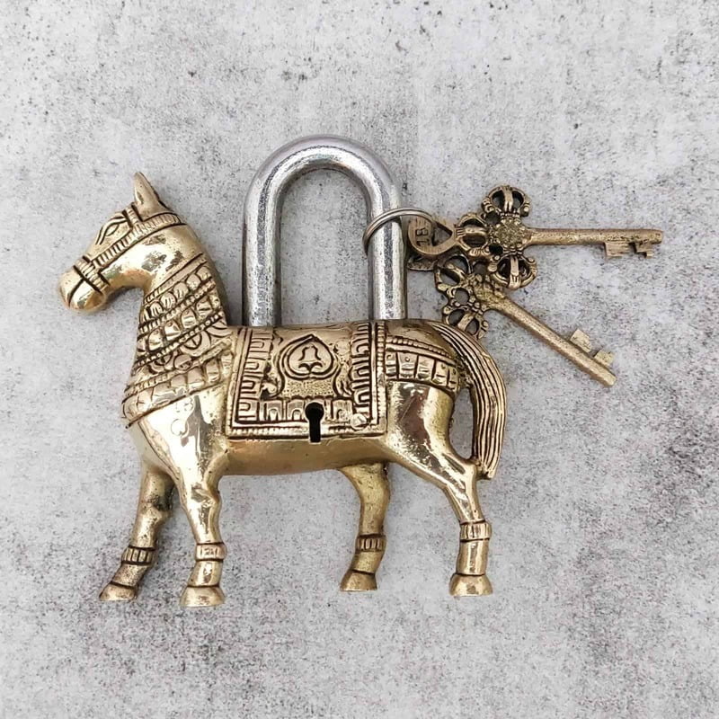 Brass Horse Door Lock - 5.5 inch Height | Majestic Brass Horse Door Lock for Symbolic Entry