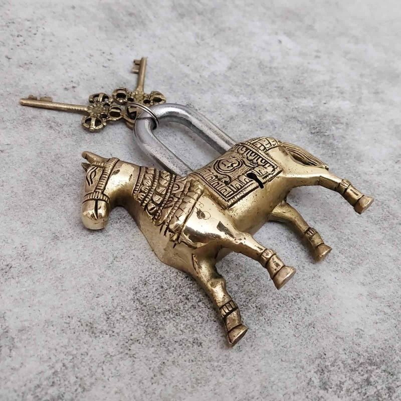 Brass Horse Door Lock - 5.5 inch Height | Majestic Brass Horse Door Lock for Symbolic Entry