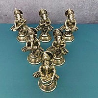 Brass Fine Ganesha Musical Set of 6 idols - 5.5 inch Height | Beautiful Brass Set of 6 Ganesha Idols with Musical Instruments