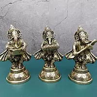 Brass Fine Ganesha Musical Set of 6 idols - 5.5 inch Height | Beautiful Brass Set of 6 Ganesha Idols with Musical Instruments