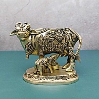 Brass Super Fine Cow and Calf Kamadhenu - 3.8 inch Height | Intricate Brass Cow and Calf Kamadhenu for Prosperity