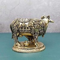 Brass Super Fine Cow and Calf Kamadhenu - 3.8 inch Height | Intricate Brass Cow and Calf Kamadhenu for Prosperity