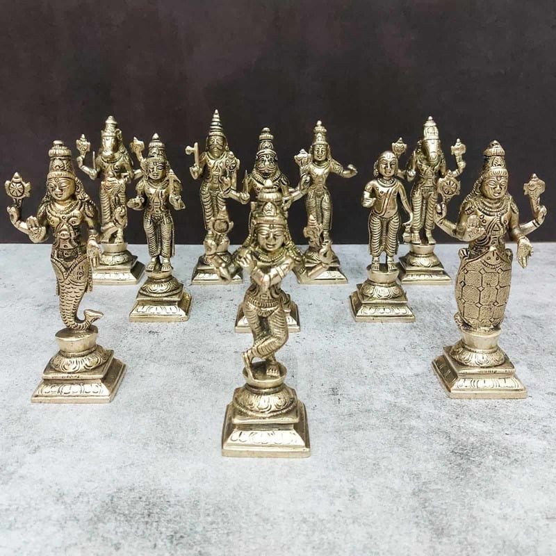 Brass Fine Dashavatar Set - 6 inch Height | Exquisite Brass Set of Dashavatar Idols